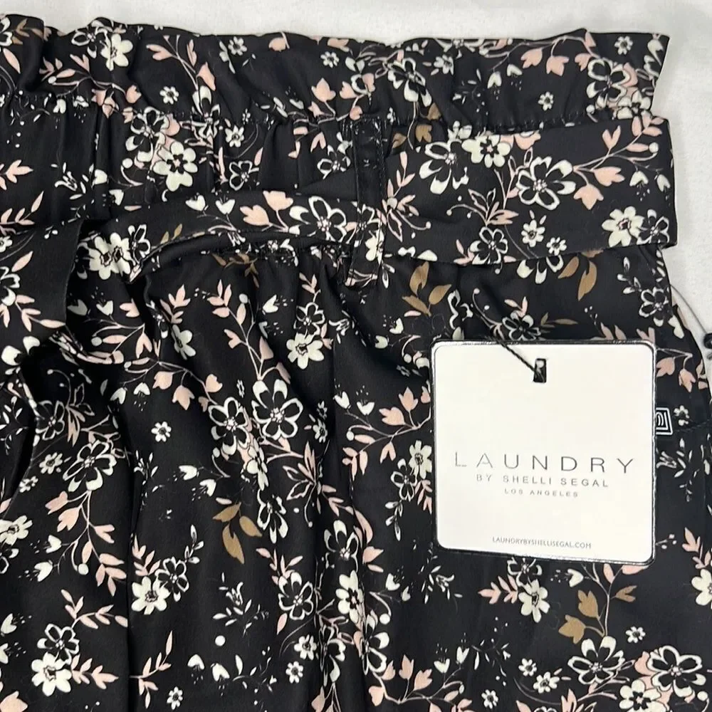 LAUNDRY by Shelli Segal Peach Floral Paper Bag Waist Shorts Size Small